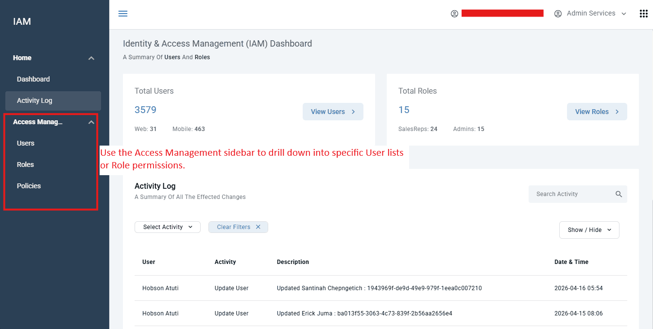 Figure 2.2b The Identity &amp; Access Management (IAM) Dashboard.